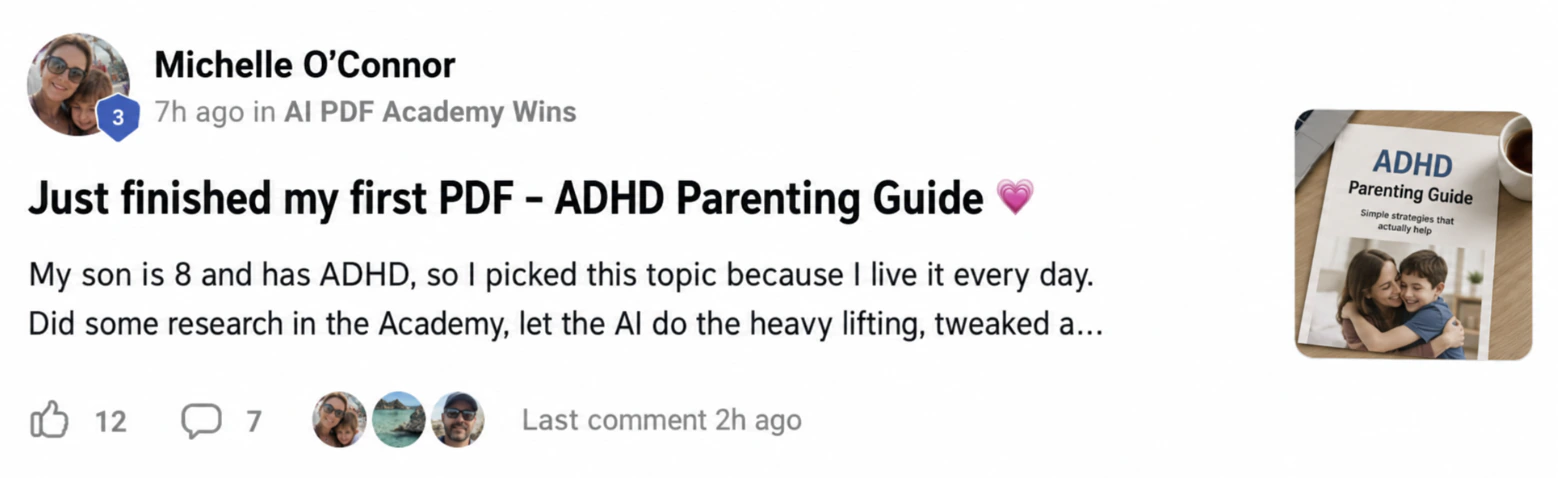 Community post celebrating the creation of a first PDF guide