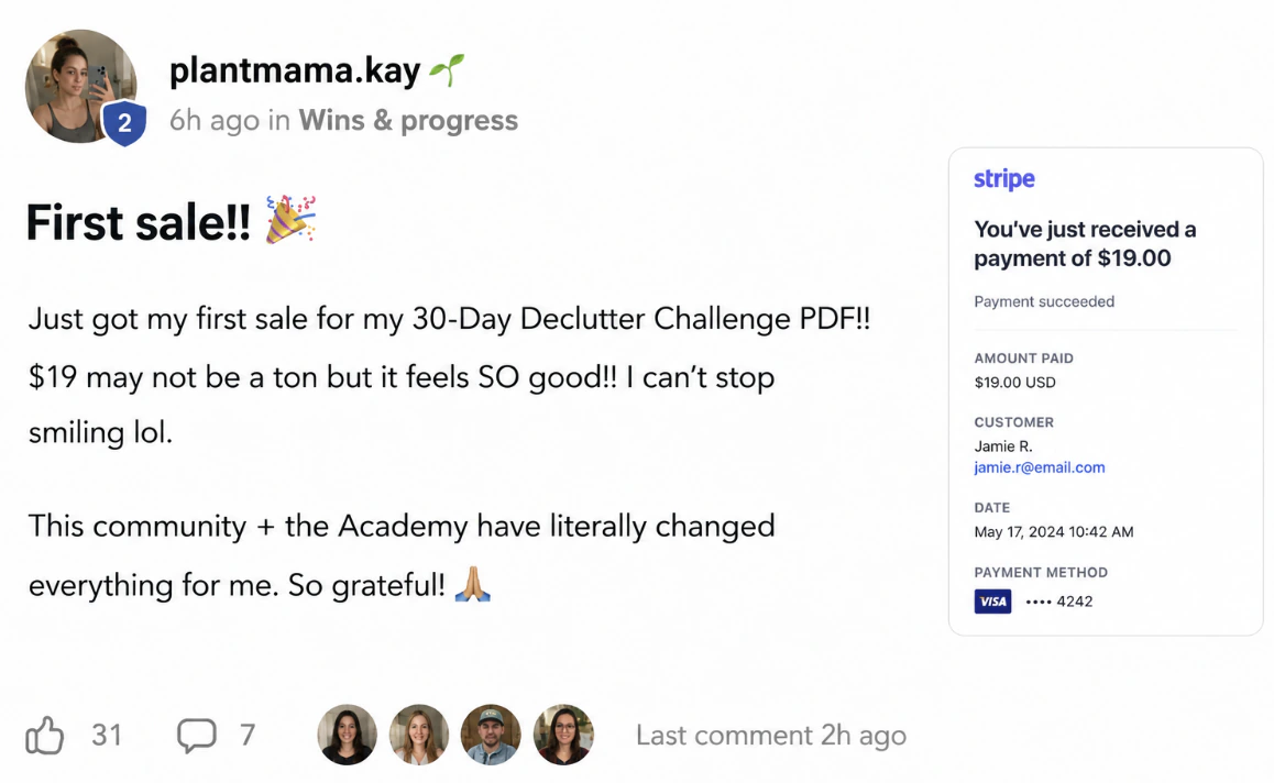 Community post celebrating a first digital guide sale